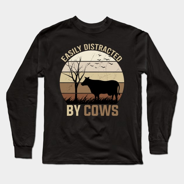 Easily Distracted By Cows Long Sleeve T-Shirt by DragonTees